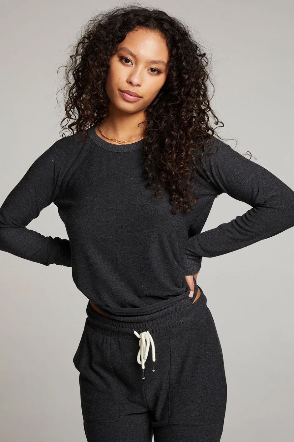 Women Chaser Brand Black Long Sleeve Raglan Pullover