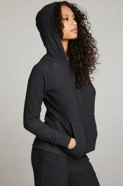 Women Chaser Brand Black Long Sleeve Raglan Zip Up Hoodie