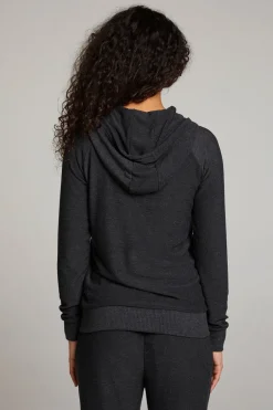 Women Chaser Brand Black Long Sleeve Raglan Zip Up Hoodie