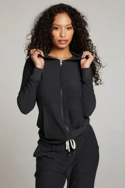 Women Chaser Brand Black Long Sleeve Raglan Zip Up Hoodie