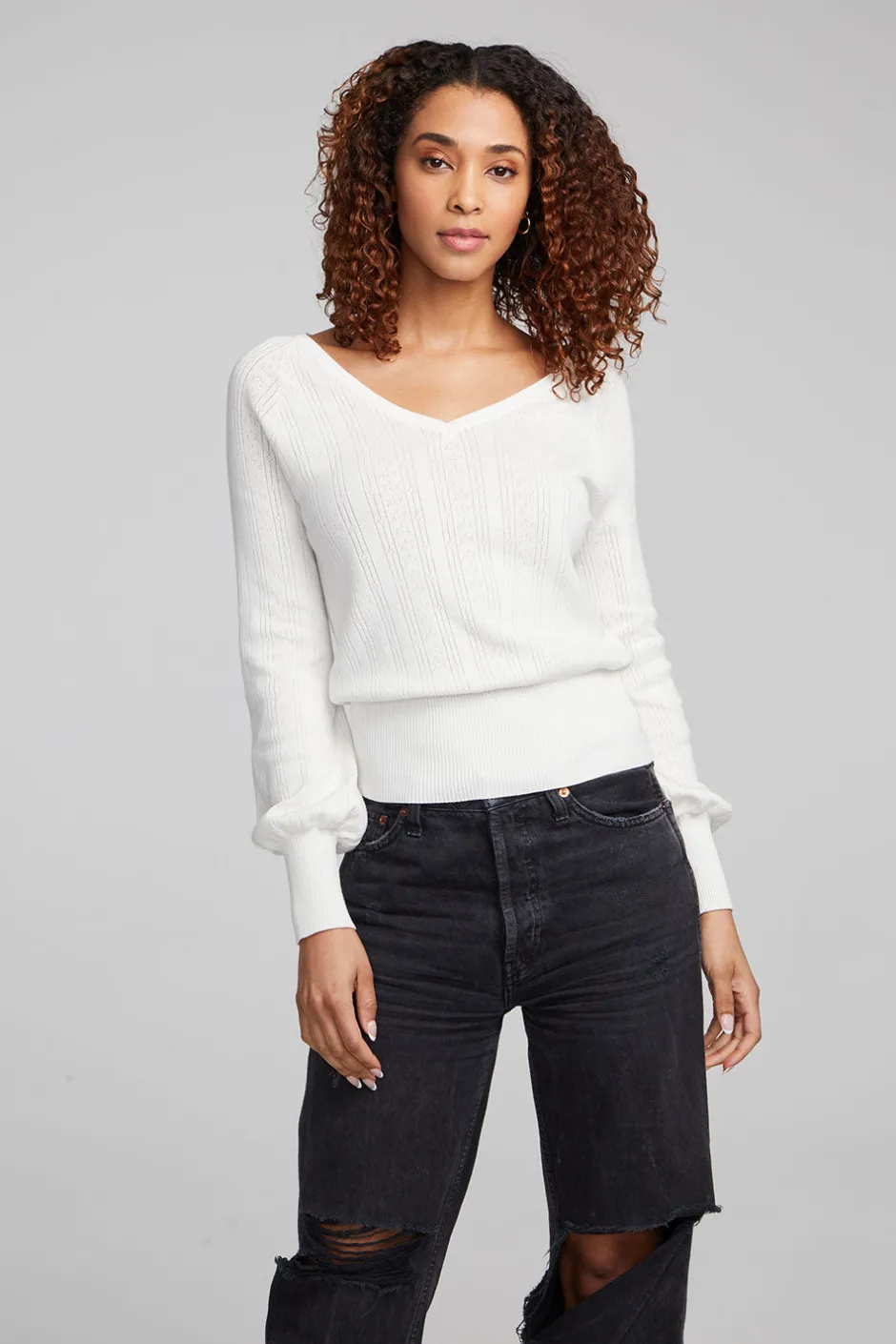 Women Chaser Brand Blackheart White Star Long Sleeve