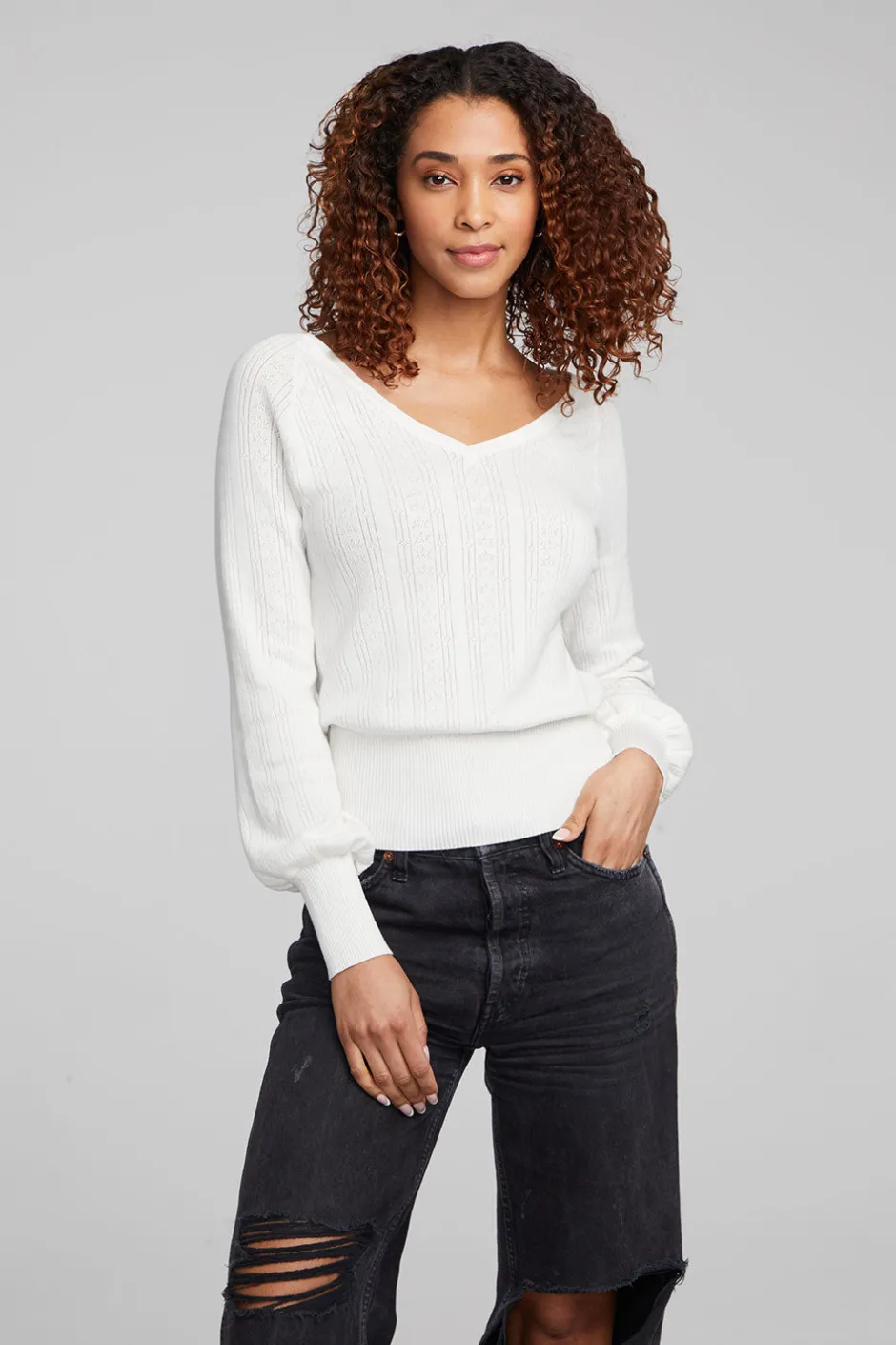 Women Chaser Brand Blackheart White Star Long Sleeve