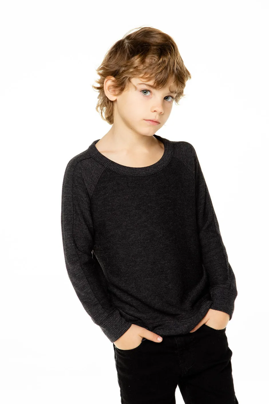 Kids/BOY Chaser Brand Boys Cozy Knit Long Sleeve Rib Panel Raglan Pullover