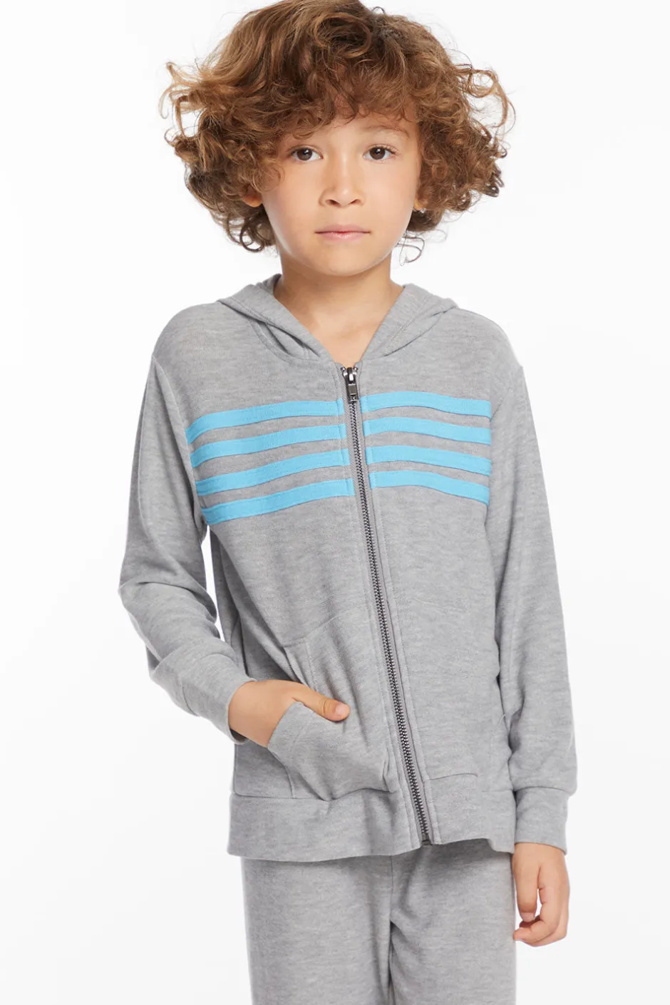Kids/BOY Chaser Brand Boys Heather Grey Zip Up Hoodie With Strapping