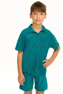 Kids/BOY Chaser Brand Boy's Lake Green Terry Cloth Button Down Collared Shirt
