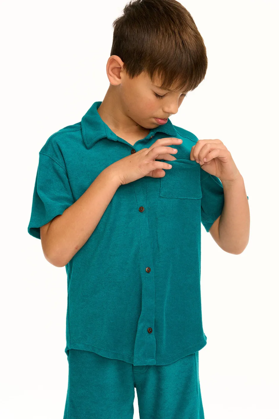 Kids/BOY Chaser Brand Boy's Lake Green Terry Cloth Button Down Collared Shirt
