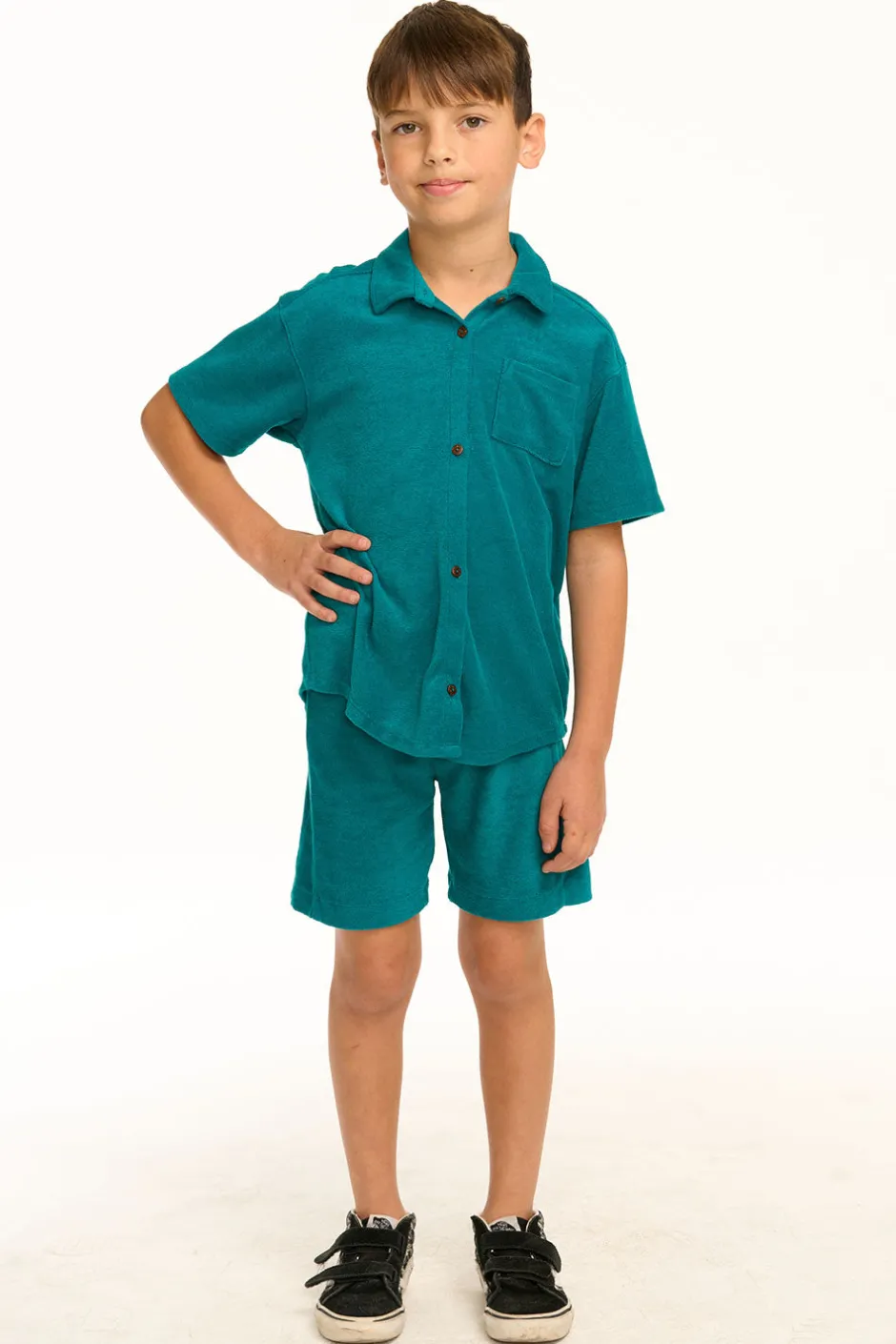 Kids/BOY Chaser Brand Boy's Lake Green Terry Cloth Button Down Collared Shirt