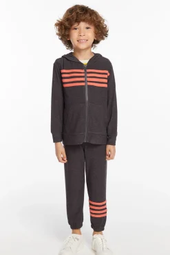 Kids/BOY Chaser Brand Boys Vintage Black Zip Up Hoodie With Strapping
