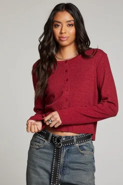Women Chaser Brand Brady Blood Red Button Up Pullover