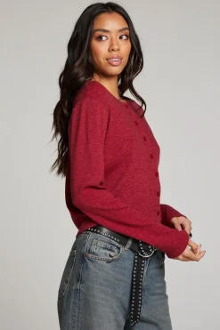 Women Chaser Brand Brady Blood Red Button Up Pullover
