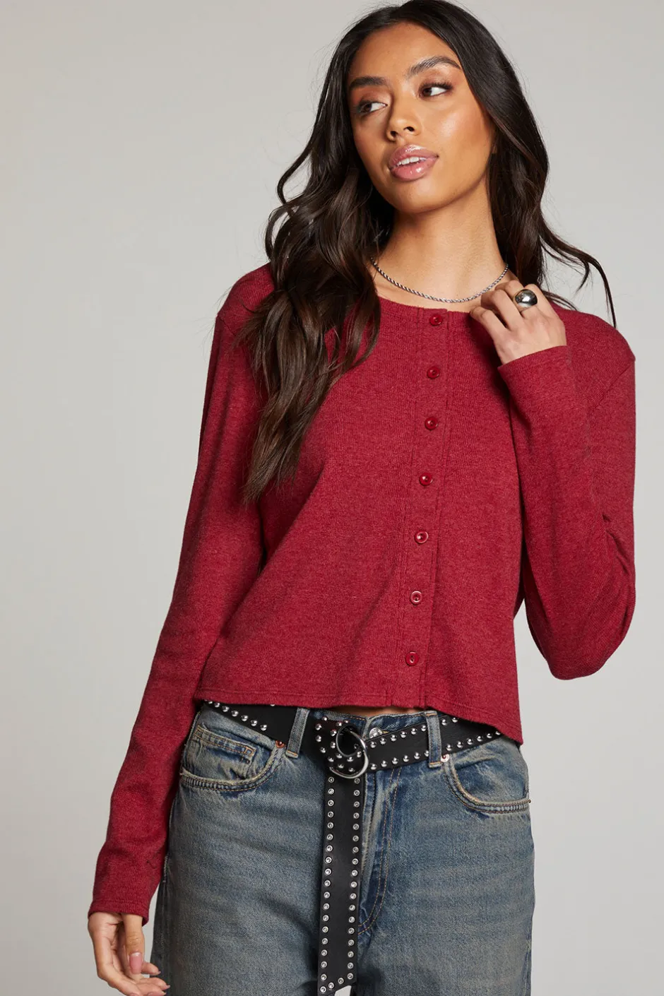 Women Chaser Brand Brady Blood Red Button Up Pullover