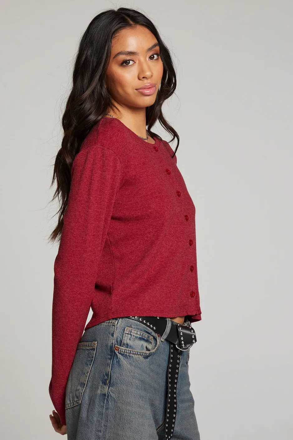 Women Chaser Brand Brady Blood Red Button Up Pullover