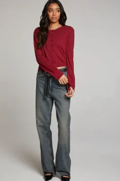 Women Chaser Brand Brady Blood Red Button Up Pullover