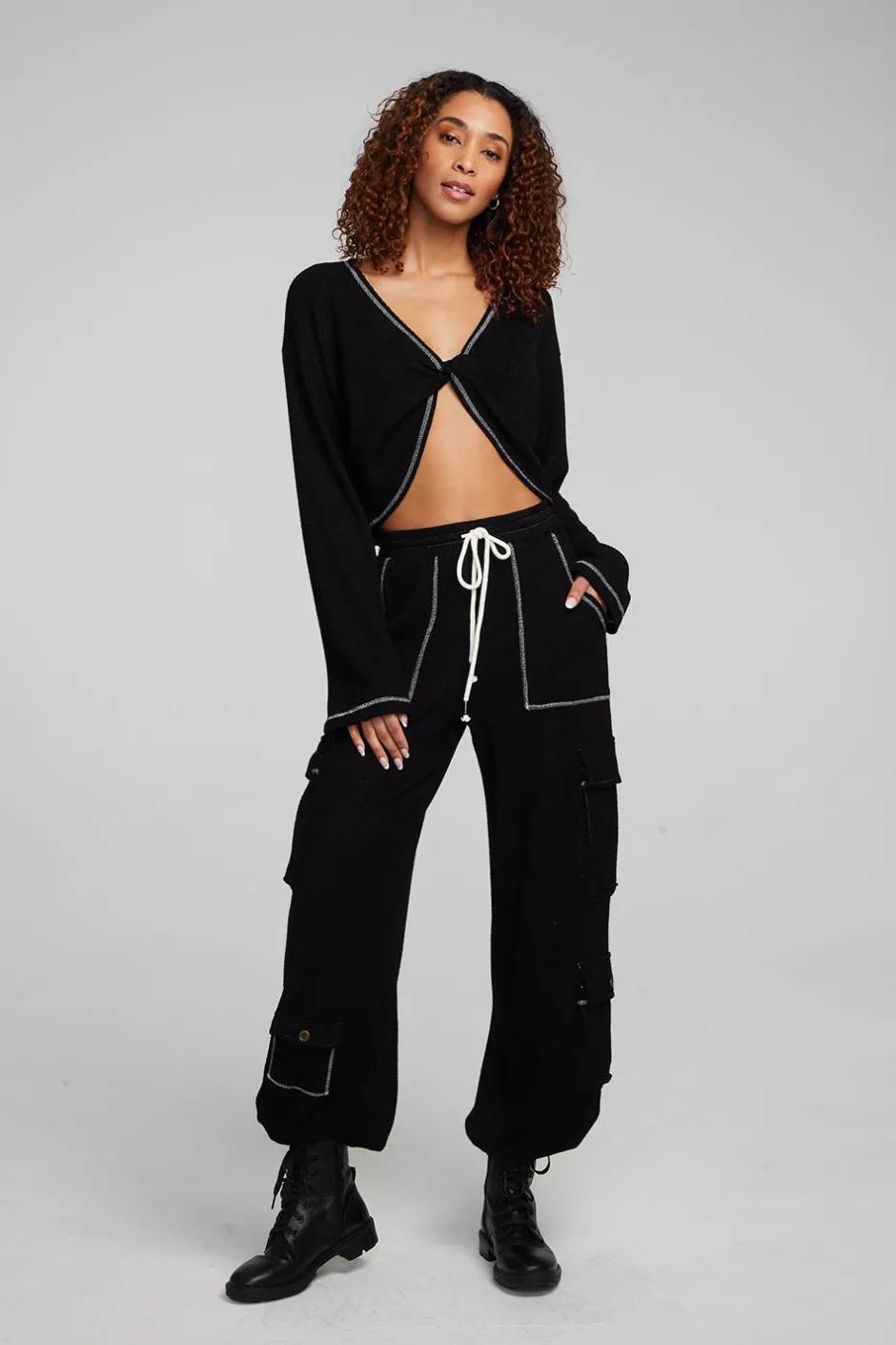 Women Chaser Brand Briaa Shadow Black Long Sleeve Tee