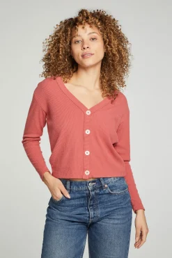 Women Chaser Brand Button Down Cropped Long Sleeve Cardigan