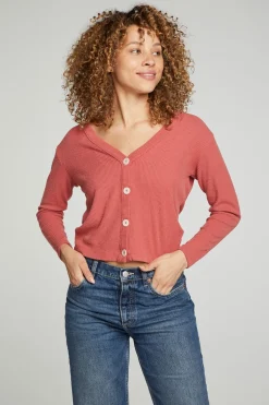 Women Chaser Brand Button Down Cropped Long Sleeve Cardigan