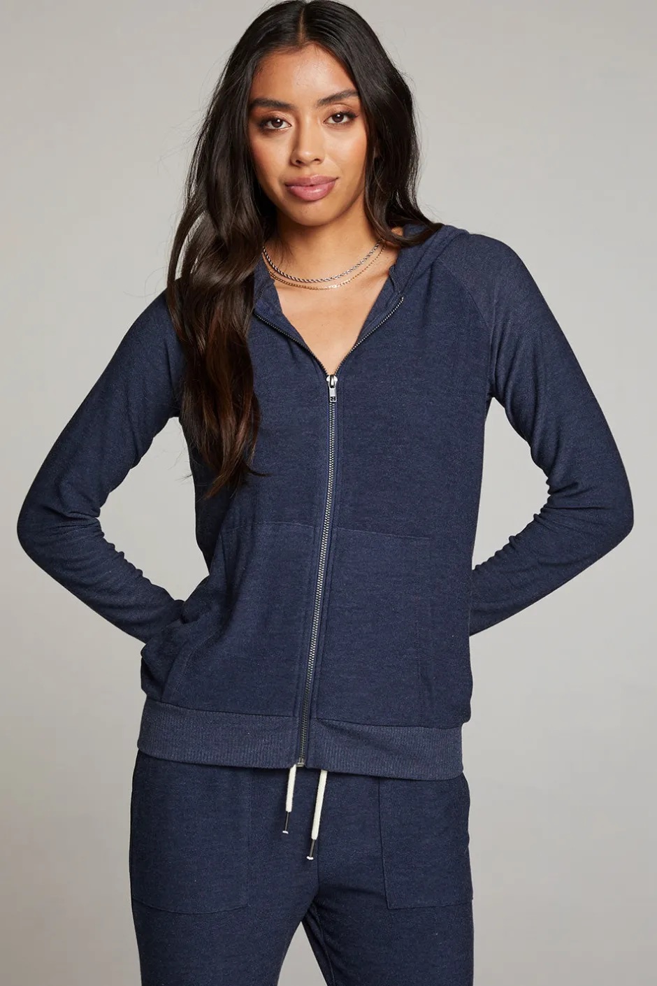 Women Chaser Brand Canopy Long Sleeve Raglan Zip Up Hoodie