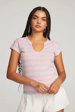 Women Chaser Brand Chandler Pastel Lavender Stripe Tee