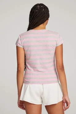 Women Chaser Brand Chandler Pastel Lavender Stripe Tee