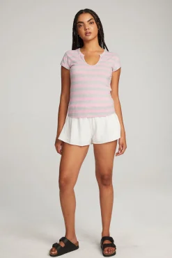 Women Chaser Brand Chandler Pastel Lavender Stripe Tee
