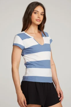 Women Chaser Brand Chandler Vintage Blue Stripe Tee