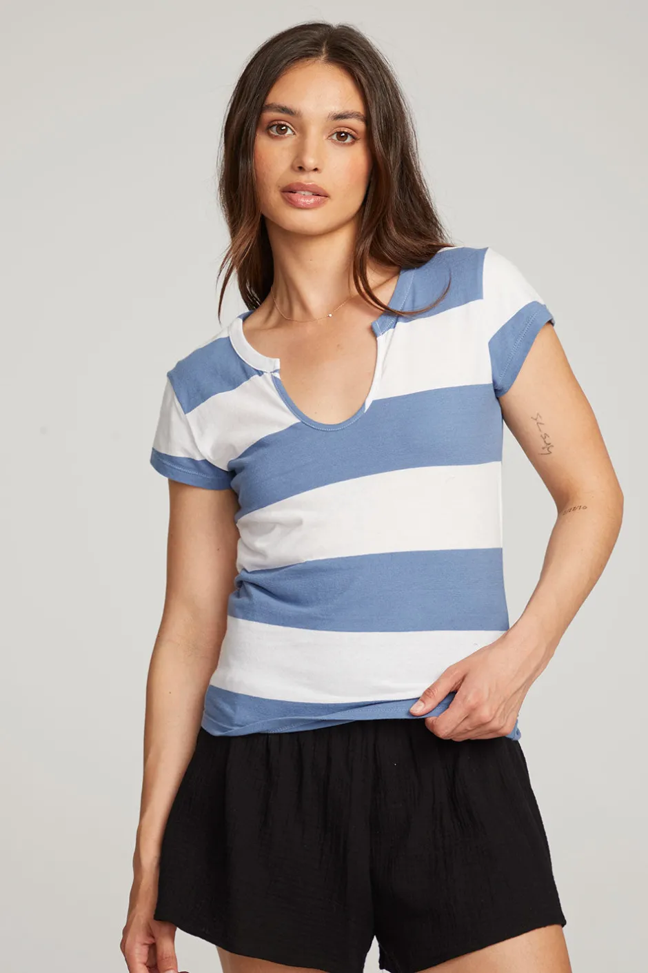 Women Chaser Brand Chandler Vintage Blue Stripe Tee