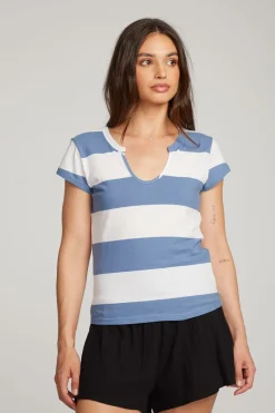 Women Chaser Brand Chandler Vintage Blue Stripe Tee