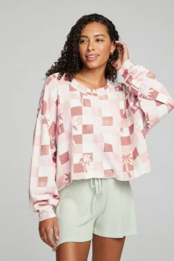 Women Chaser Brand Checkered Palms Print Pullover
