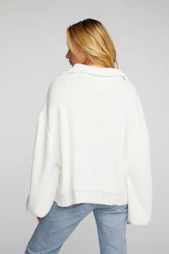 Women Chaser Brand Chenille Cotton Sweater Knit Half Zip Pullover