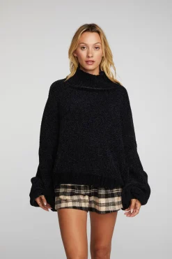 Women Chaser Brand Chenille Sweater Knit Turtleneck