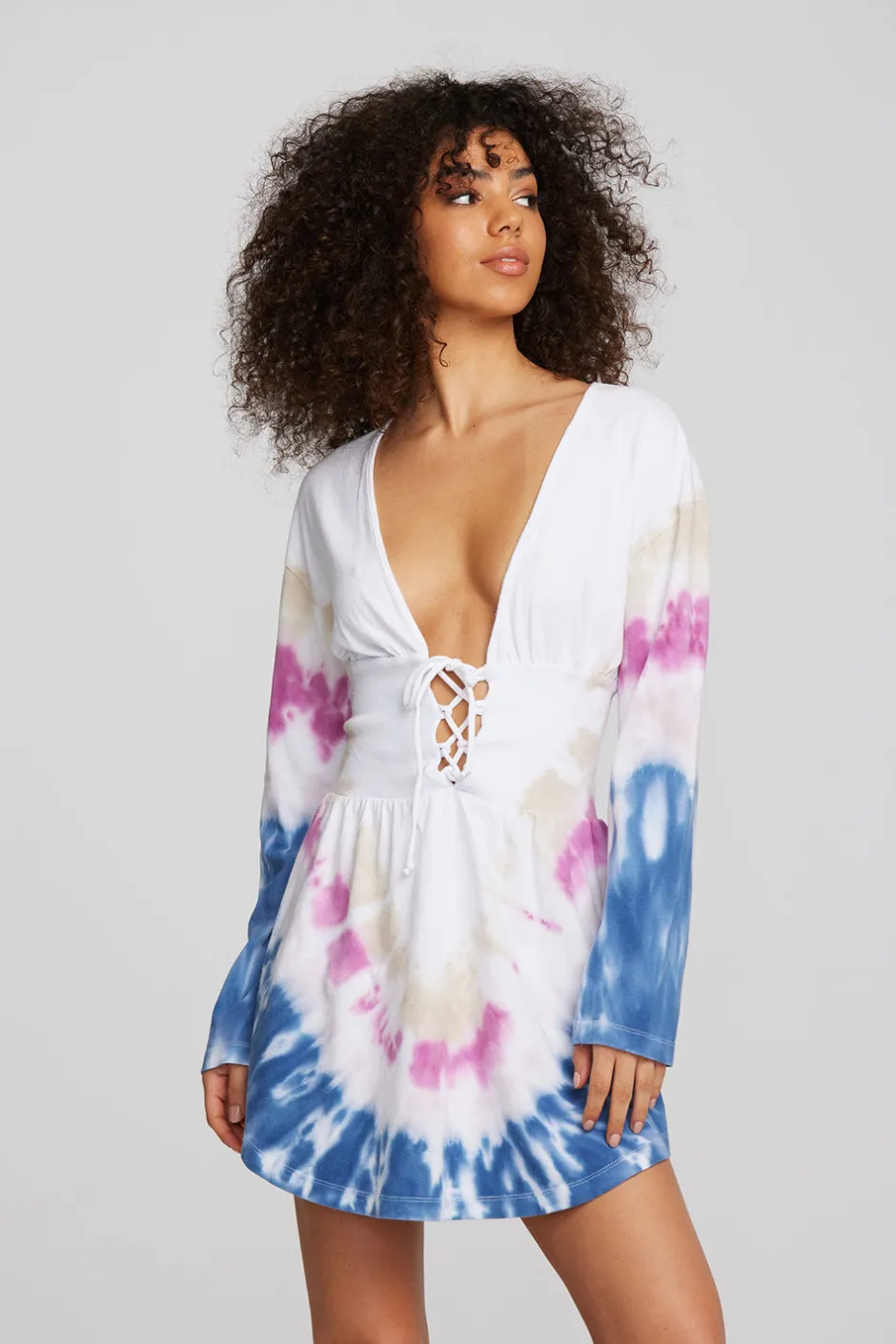 Women Chaser Brand Coast Cotton Jersey Long Sleeve Mini Dress
