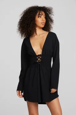 Women Chaser Brand Coast Cotton Jersey Long Sleeve Mini Dress
