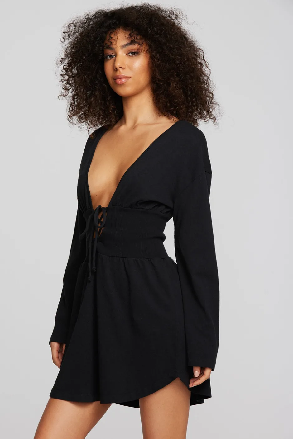 Women Chaser Brand Coast Cotton Jersey Long Sleeve Mini Dress