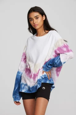 Women Chaser Brand Coast Cotton Jersey Long Sleeve Tee With Blousant Sleeves And Rib