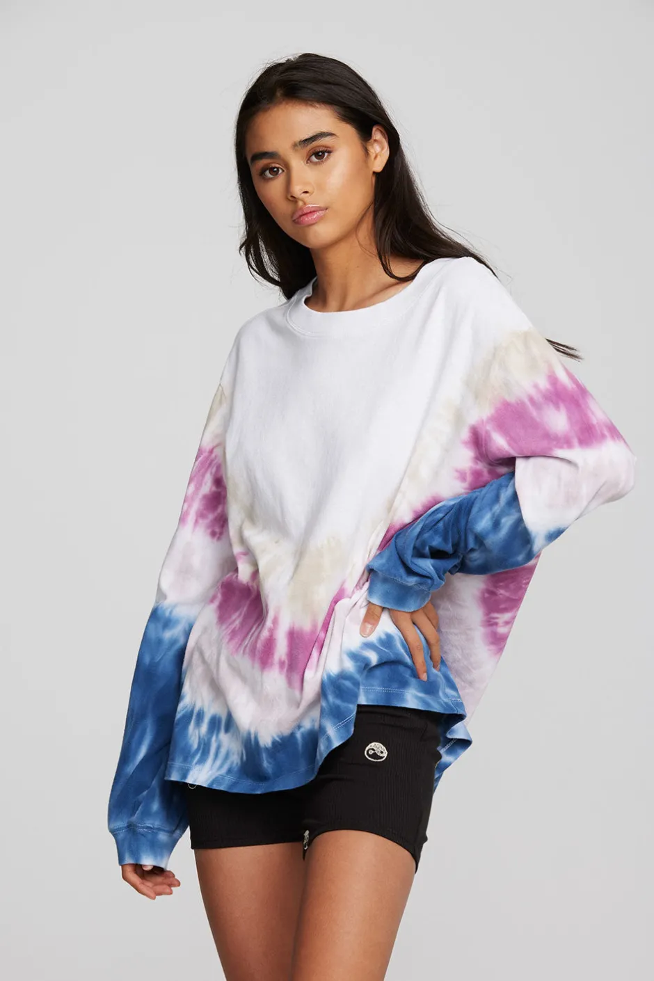 Women Chaser Brand Coast Cotton Jersey Long Sleeve Tee With Blousant Sleeves And Rib