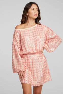 Women Chaser Brand Cooper Long Sleeve Mini Dress Embellished Check
