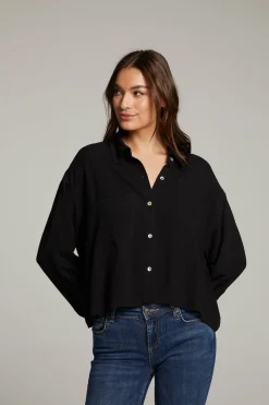 Women Chaser Brand Coral True Black Button Up Top