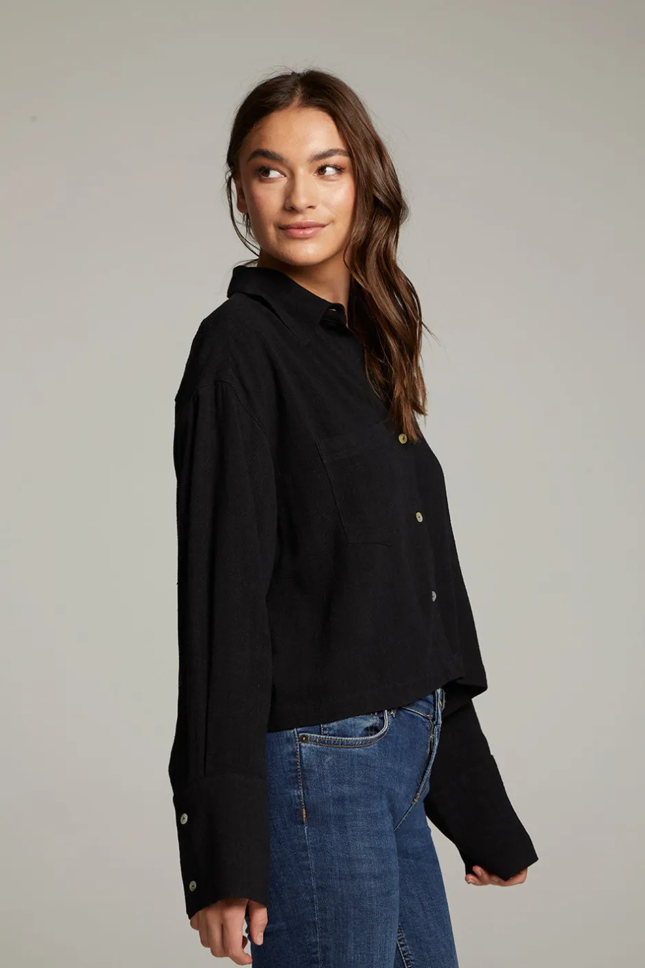 Women Chaser Brand Coral True Black Button Up Top