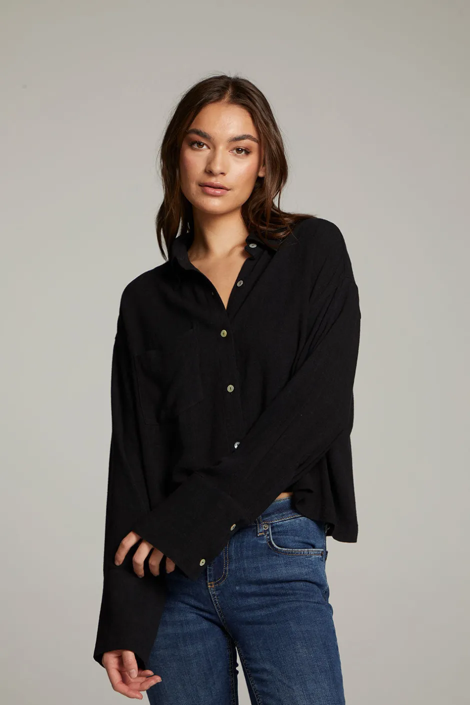 Women Chaser Brand Coral True Black Button Up Top