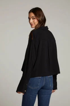 Women Chaser Brand Coral True Black Button Up Top
