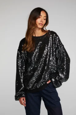 Women Chaser Brand Cotton Fleece Allover Sequin Crewneck Pullover
