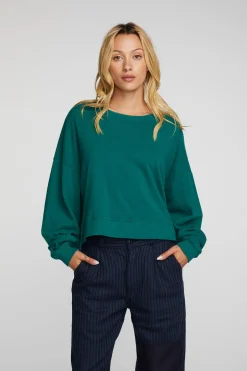 Women Chaser Brand Cotton Fleece Crewneck Pullover With Rib