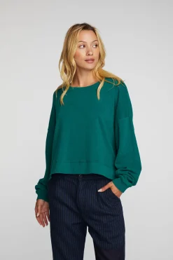 Women Chaser Brand Cotton Fleece Crewneck Pullover With Rib
