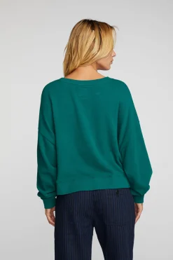 Women Chaser Brand Cotton Fleece Crewneck Pullover With Rib