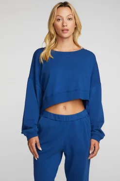 Women Chaser Brand Cotton Fleece Crewneck Pullover With Rib