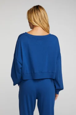 Women Chaser Brand Cotton Fleece Crewneck Pullover With Rib
