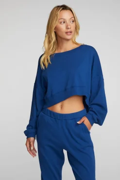 Women Chaser Brand Cotton Fleece Crewneck Pullover With Rib