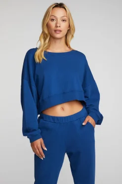 Women Chaser Brand Cotton Fleece Crewneck Pullover With Rib