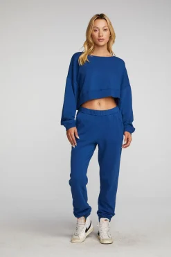 Women Chaser Brand Cotton Fleece Crewneck Pullover With Rib