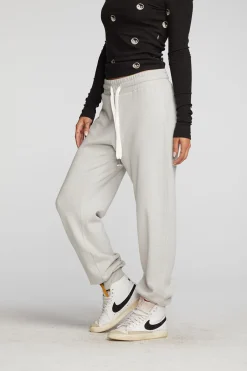 Women Chaser Brand Cotton Fleece Joggers With Rib And Shoestring Tie